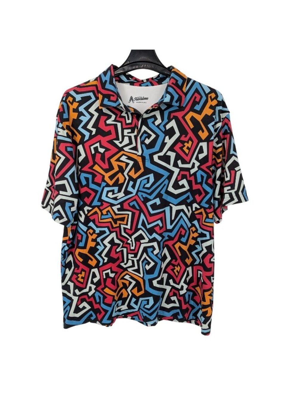 Royal & Awesome Golf PoloShirt Loud Geometric Print Retro Streetwear Y2K XXLarge